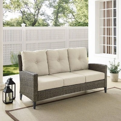 Rockport Outdoor Wicker High Back Sofa - Oatmeal/Light Brown - Crosley 3 Rockport Outdoor Wicker High Back Sofa - Oatmeal/Light Brown - Crosley